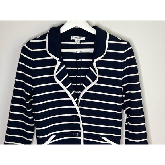 Pendleton Double Knit Single Breasted Blazer Striped Navy Women's Petite Small - Picture 4 of 8